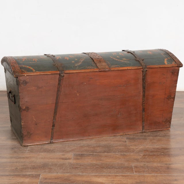 Original Green Painted Swedish Dome Top Trunk Dated 1840 For Sale - Image 12 of 12