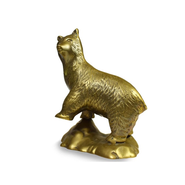 Mid-Century Modern Vintage Large Gold Brass Bear Animal Figurine For Sale - Image 3 of 8