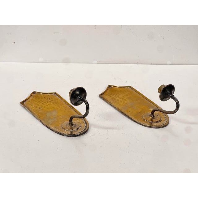 Mid-Century Modern Hammered Brass Wall Sconces, 1960s, Set of 2 For Sale - Image 3 of 10