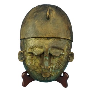 African Wood and Embossed Copper Sculpture, 1800s For Sale