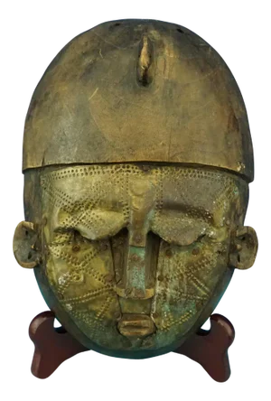 African Wood and Embossed Copper Sculpture, 1800s