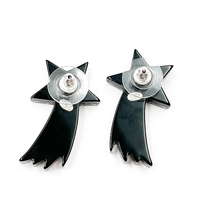 Contemporary Chanel Silver CC Black Purple Glitter Shooting Star Piercing Earrings - 2 Pieces For Sale - Image 3 of 3