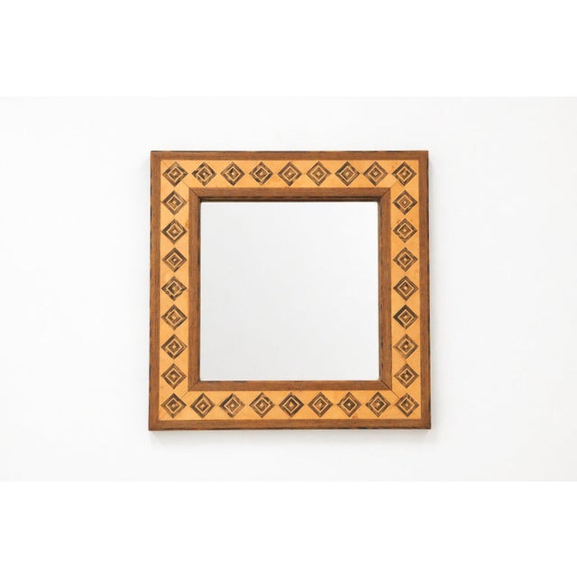 Geometric Brown Wood Marquetry Mirror by Pio Zanotti, Italy, 20th Century For Sale - Image 14 of 14