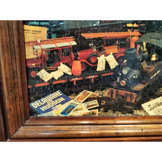 Hollywood Regency Historic Train Paraphernalia Collage Vintage Framed Puzzle For Sale - Image 3 of 7