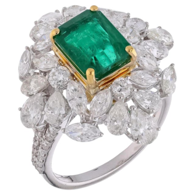 Green Natural Zambian Emerald Ring, 2.54ct, 3.77ct Diamonds, 18k Gold For Sale - Image 8 of 8