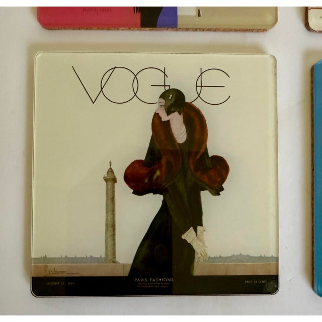 Set of 4 Vogue 1929 Magazine Cover Art Deco Cork-Back Coasters For Sale - Image 4 of 10