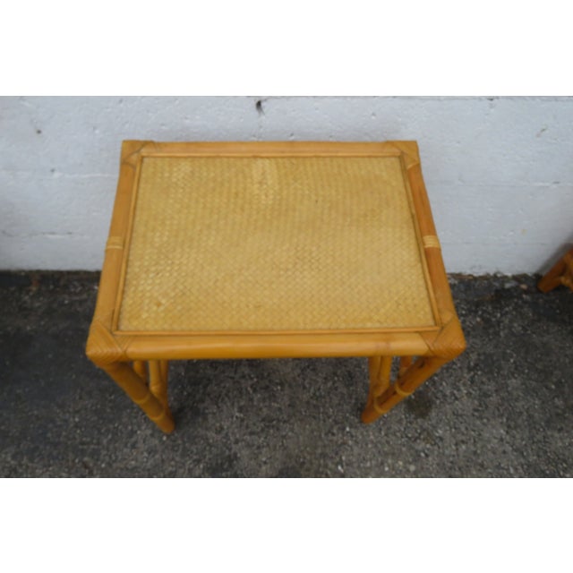 Hollywood Regency Hollywood Regency Bamboo Rattan Nesting Tables Set of Three 5880 For Sale - Image 3 of 12