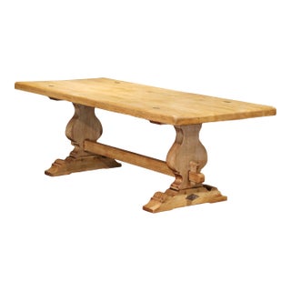 Early 20th C. French Louis XIII Carved Bleached Oak Refectory Farm Dining Table For Sale