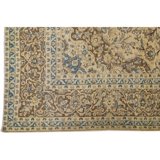1930s Handmade Vintage Persian Tabriz Tan Wool Rug With Medallion Design For Sale - Image 4 of 7