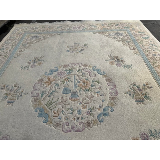 Baby Blue 9ft 6in X 13ft 5in Turkish Hand Woven Oushak Area Rug For Sale - Image 8 of 12