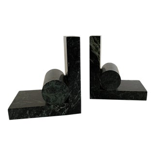 Vintage 1980's Green Marble Bookends - a Pair For Sale