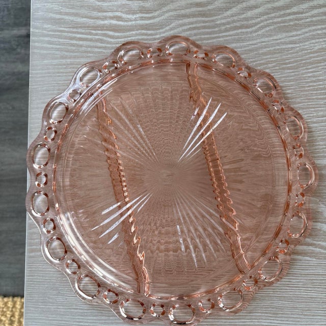 Glass Antique Pink Depression Glass Celery Dish For Sale - Image 7 of 8
