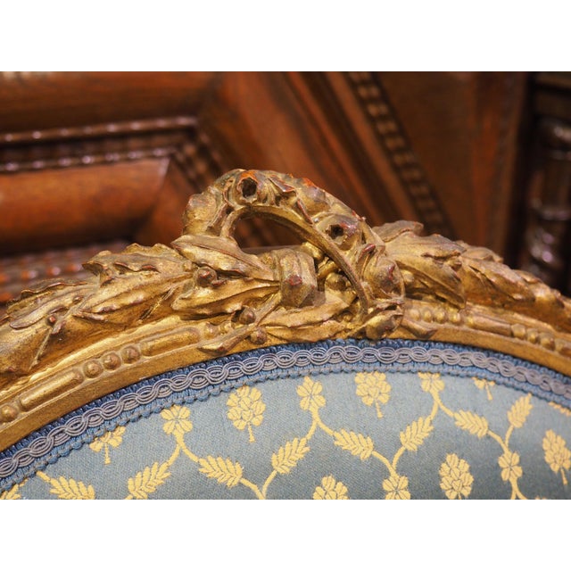 19th Century Pair of 19th Century French Giltwood Louis XVI Style Médaillon Armchairs For Sale - Image 5 of 12
