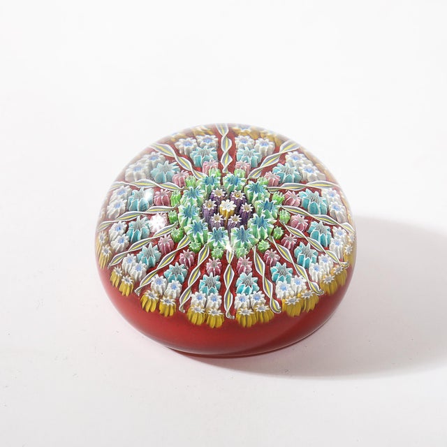 Mid-Century Modernist Hand-Blown Murano Glass Millefiori Paperweight For Sale - Image 4 of 9