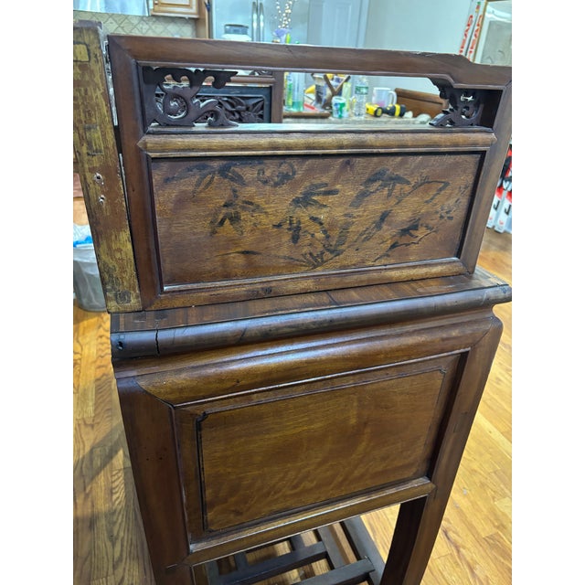 Chinese Antique Chinese Hand-Painted Orchid & Bamboo Hardwood Vanity Desk For Sale - Image 3 of 12