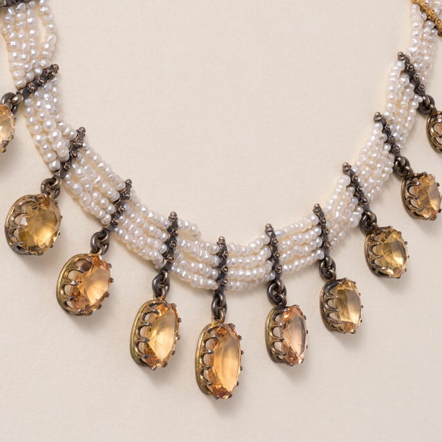 Victorian Imperial Topaz & Seed Pearl Choker Necklace Silver & Yellow Gold | Circa 1880s An extraordinary example of late...