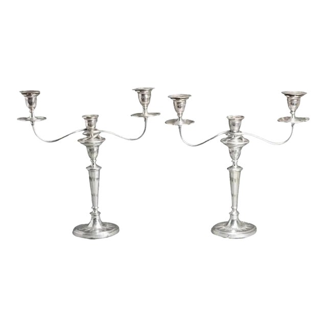 1950s Silverplate Convertible Three-Light Candelabra- a Pair For Sale