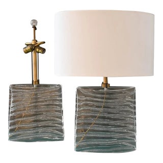 John Hutton for Donghia Murano Glass Lamps in Clear Glass and Brass For Sale