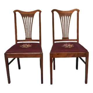 Mid 20th Century Pair American Mahogany and Needlepoint Upholstered Chairs For Sale