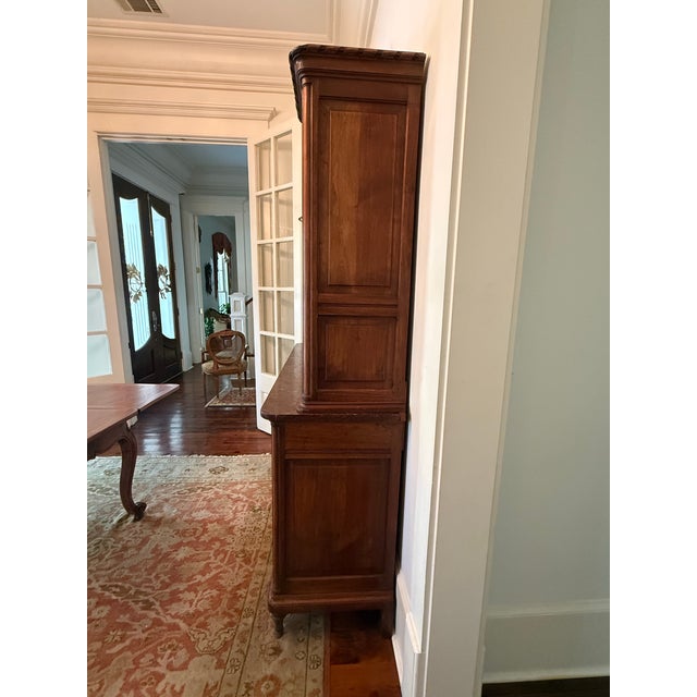 Antique French Carved Walnut Buffet a Deux Corps With Rouge Marble Top For Sale - Image 12 of 12