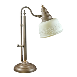 Vintage Brass Adjustable Table Lamp With Frosted White Glass Shade