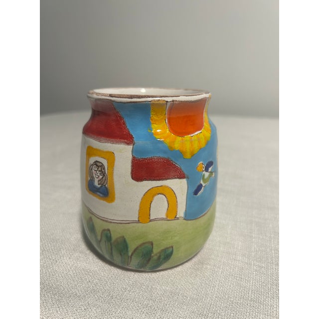 DeSimone MCM Italian DeSimone for Vietri Hand Painted Boy With Kite Vase Cachepot For Sale - Image 4 of 6