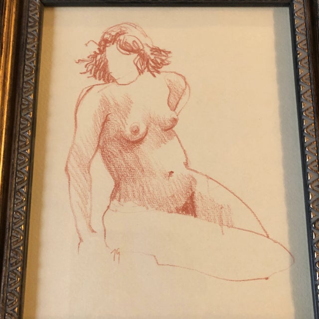 Original sepia drawing on tan paper unsigned sketch 8 x 10 overall size with vintage ornate frame is 12 x 14