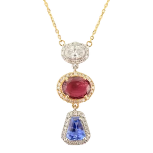 Multi Sapphire & Diamond Charm 18k Gold Chain Pendant Necklace