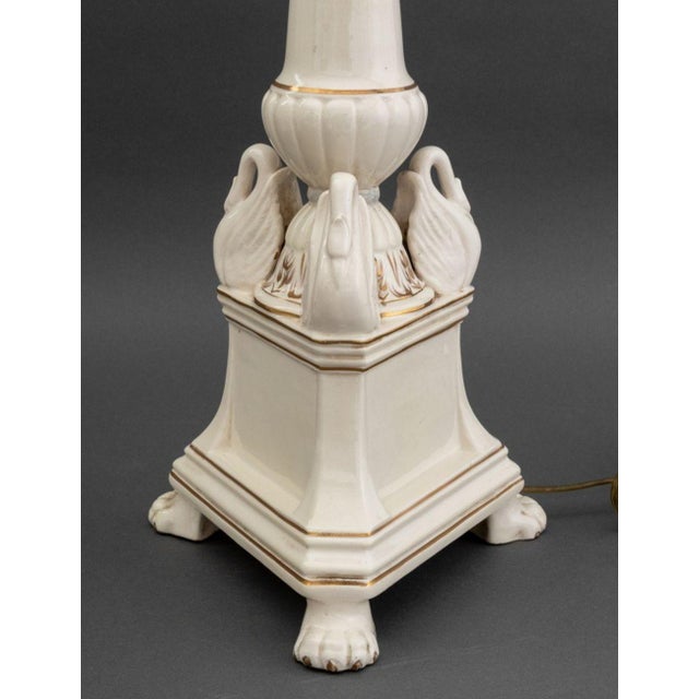 Italian Porcelain Columnar Swan Lamps, Pair For Sale - Image 4 of 5