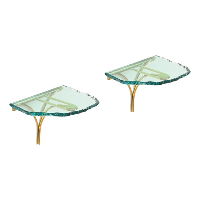 Nightstands in Turquoise Glass by Max Ingrand for Fontana Arte, Italy, 1960s, Set of 2 For Sale