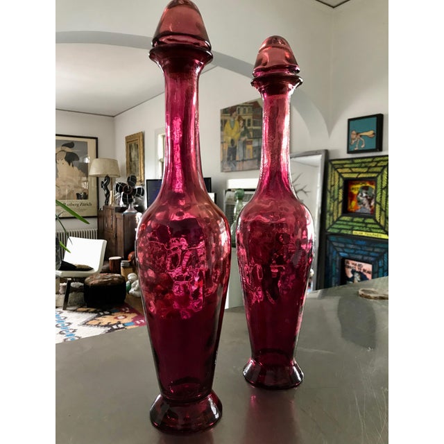 Vintage Pink Art Glass Spanish Wine Decanters a Pair Chairish