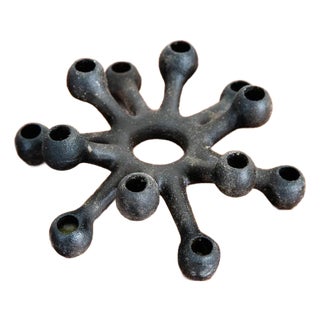 Mid Century Danish Modern Dansk Cast Iron Spider Taper Candleholder Black Ihq For Sale