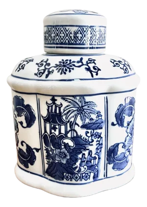 Chinoiserie Blue and White Emperor Covered Ceramic Ginger Jar