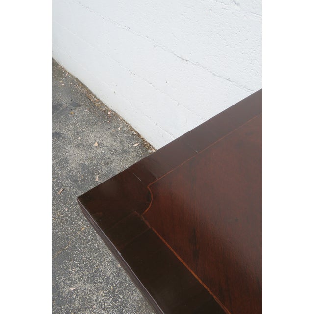 Brown Early 1900s Carved Inlay Long Console Library Dining Extension Table For Sale - Image 8 of 12