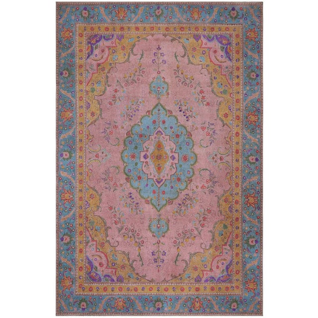 Vintage 1990's Pink/Blue Wool Rug - 9'0'' X 11'11'' For Sale - Image 9 of 10