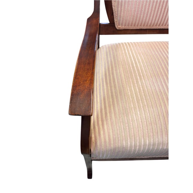 Antique Victorian Carved Wood Armchair With Striped Silk Upholstery For Sale In Greensboro - Image 6 of 10