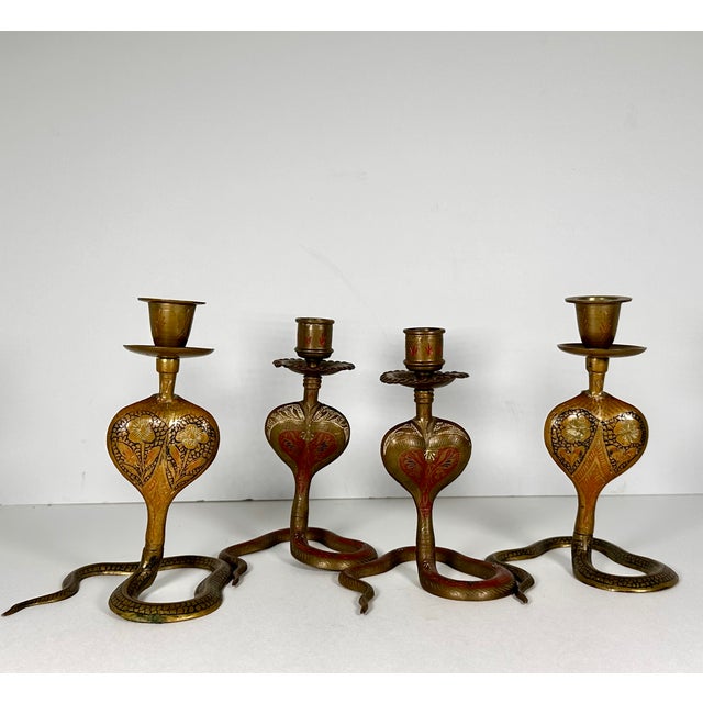 English Mid Century Anglo-Indian Brass Cobra Candlestick Collection For Sale - Image 3 of 18