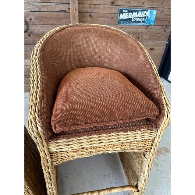 Pair 1980’s Coastal Large Braid Rattan Bar Stools For Sale In Naples, FL - Image 6 of 11