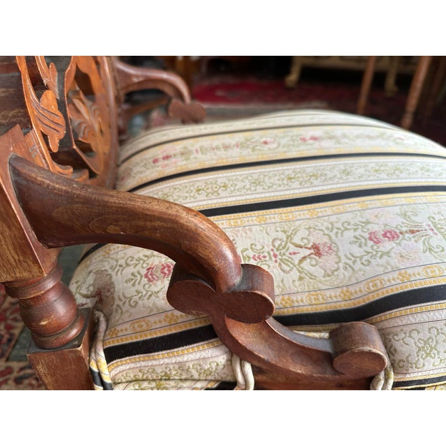 19thC Victorian Renaissance Revival Carved Walnut Armorial Slipper Chair. For Sale - Image 9 of 11