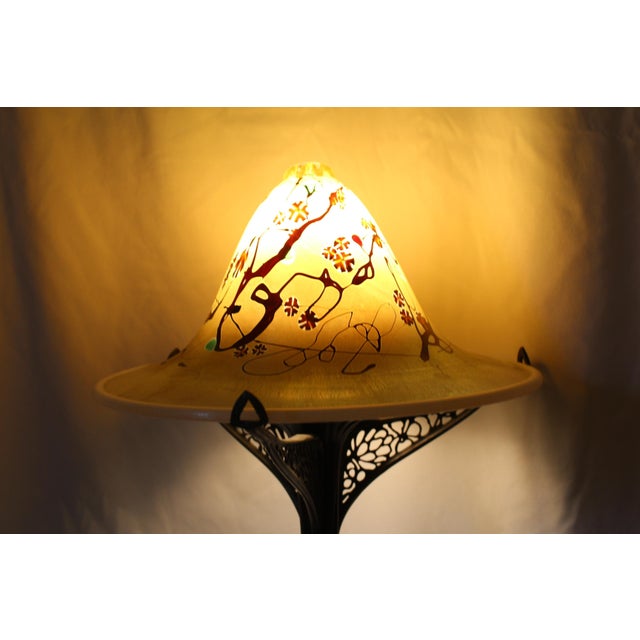 1980s Art Nouveau Lamp Art Glass Shade Bronze Casting after Louis Majorelle For Sale - Image 4 of 18