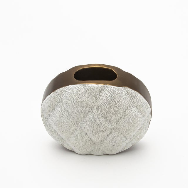 Metal Modern Quilted Shagreen Vase by Kifu Paris For Sale - Image 7 of 8