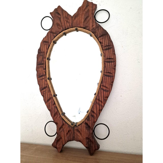 Vintage Brutalist Mirror in Wood and Rope, 1950s For Sale - Image 10 of 10