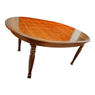 Vintage Late 20th Century Solid Wood Oval Dining Room Table With Leaf and Protection Pads For Sale