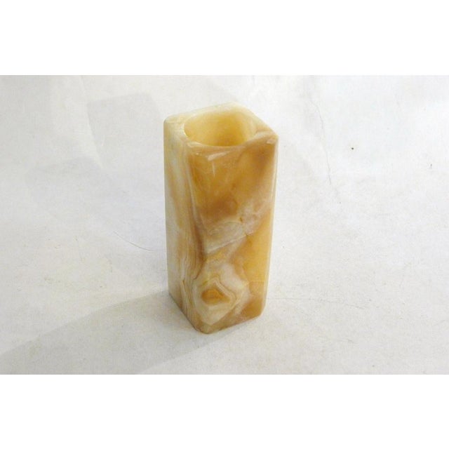 Gemstone Square Vase with Beveled Edges in Onyx Stone, 1960s For Sale - Image 7 of 12