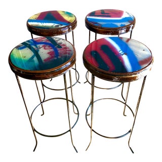 1970s Vintage Graffiti Bar Stools - Set of 4 For Sale