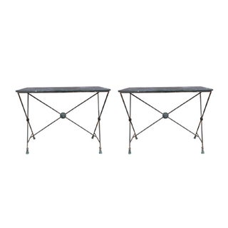 Pair of French Maison Bagues Neoclassical Style Wrought Iron Console Tables For Sale