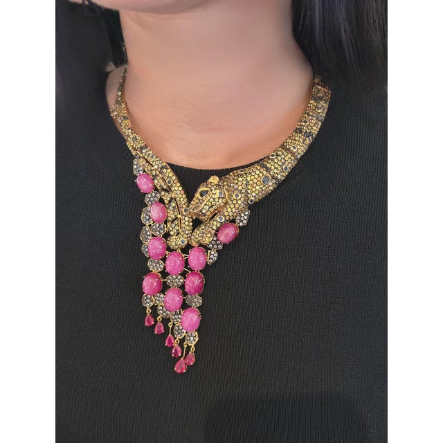 Late 20th Century Bochic “Capri” Vintage Diamond, Ruby & Fancy Sapphire Necklace Set 18K & Silver For Sale - Image 5 of 15