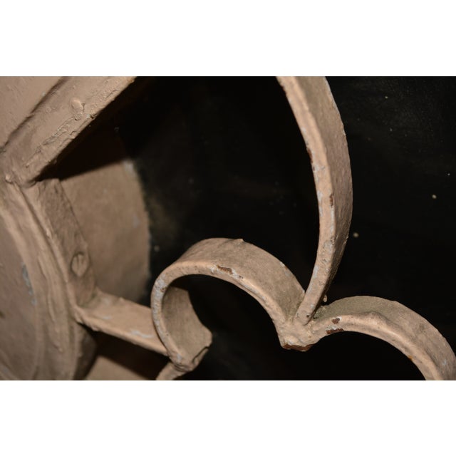 Wood Vintage European Wooden Round Tinted Glass Rose Window With Iron Scrolled Inserts For Sale - Image 7 of 18