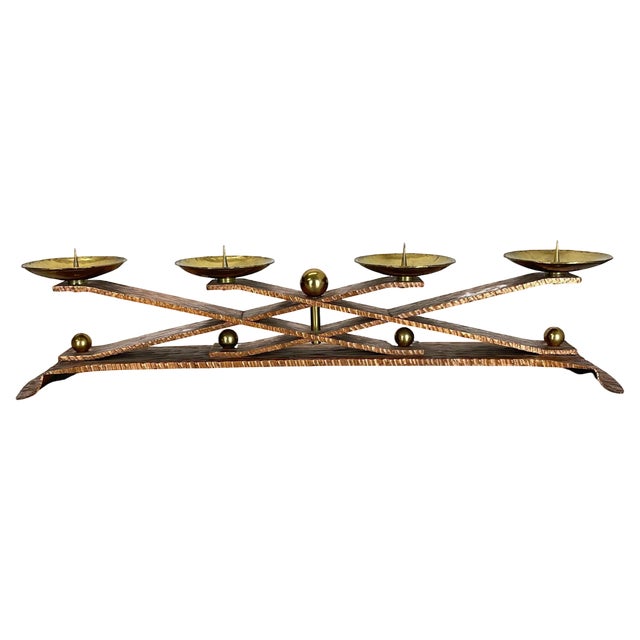 Brutalist Copper and Brass Candleholder in the style of Hagenauer, Austria, 1950s For Sale