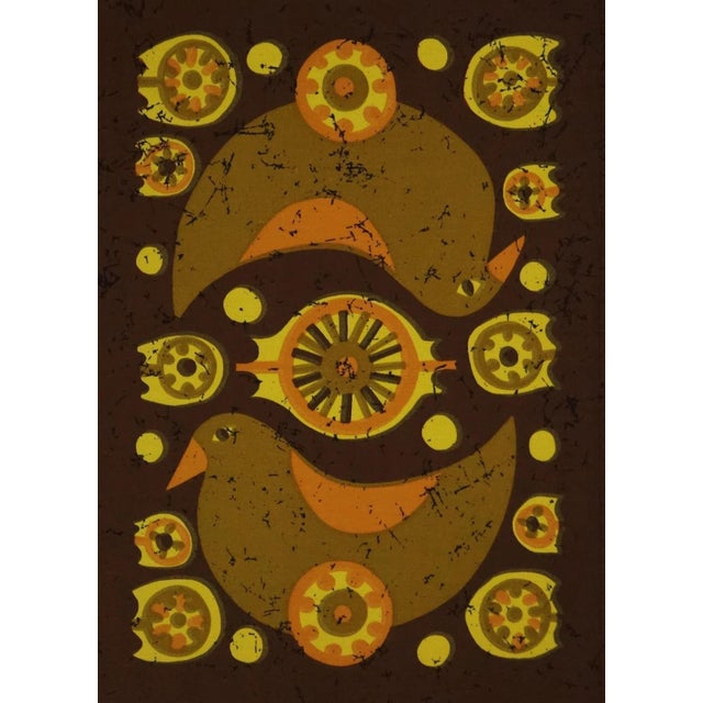 Mid-century screen-printed wall hanging. Signed by the german artist Traute Sänger Unused, very rare find in this...
